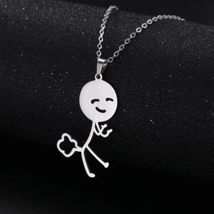 Funny Farting Stickman Necklaces for Women Men Fashion Hip Hop Stainless Steel Pendant Necklace Jewelry Birthday Gifts
