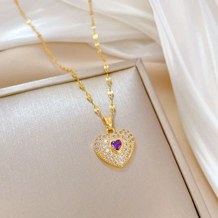Love Heart Luxury Cross-border Banquet Wedding Necklace Female Network Red Clavicle Chain Stainless Steel Chain