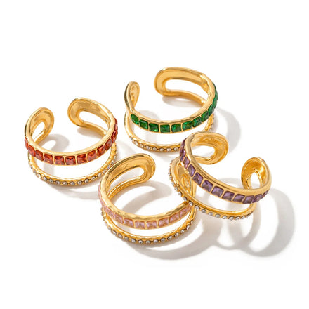 SC Trendy Luxury Double Layered Stainless Steel Rings Vintage Colorful Crystal Ring Elegant Diamond Rings for Women Girls