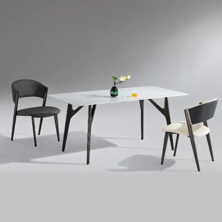 Luxury Sintered Marble Slate Stone Tabletops Modern Nordic Minimalist Rectangular Dining Table 4 Sturdy Gold/Black Metal Legs
