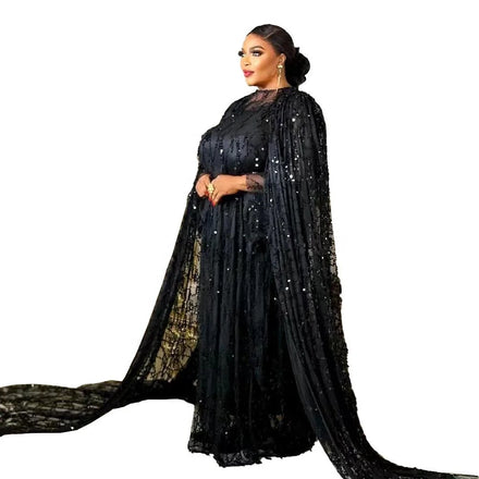 Low Price Kanga Clothing Elegant African Dresses Two-piece Luxury African Dress Mesh Sequins Dresses African Women