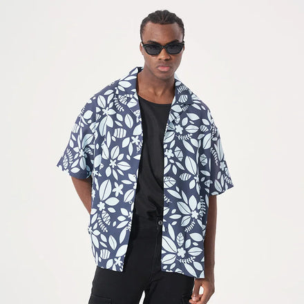 Men's Summer 100% Cotton Linen Quick Dry Hawaiian Floral Button Down Tropical Beach Casual Shirt for Holidays