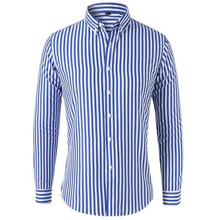 Fashionable Striped Shirt for Men Long Sleeved Business Casual Shirt Lapel Office Work Wear