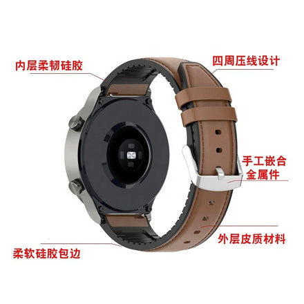 Luxury Breathable Silicone Leather Strap for Watch GT2 & for Watch4 First Layer Design White/Pink 45mm