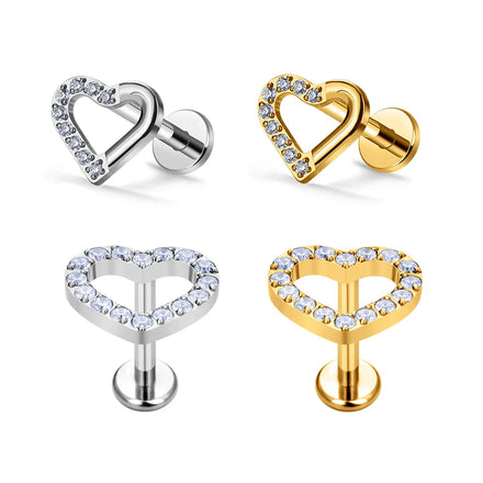 G23 ASTM F136 Titanium 16G Cubic Zircon Inlay Lips Internal Thread Labret Ear Stud Lobe Helix Body Piercing Jewelry