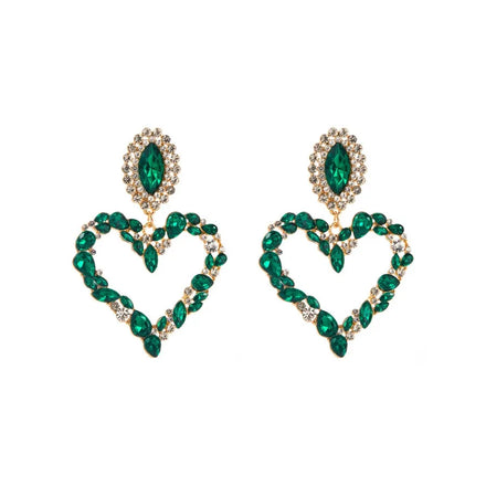 Hot Sale Fashion Colorful love Alloy Rhinestone Gemstone Glass Luxury Earrings Woman's Party Jewelry Shinny Ears Decoration
