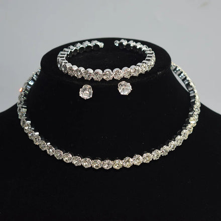 Delicate 1/2/3 Row Crystal Necklace Fashion Rhinestone Claw Chain Earring Bracelet Necklace Set for Women Bride Wedding Jewelry