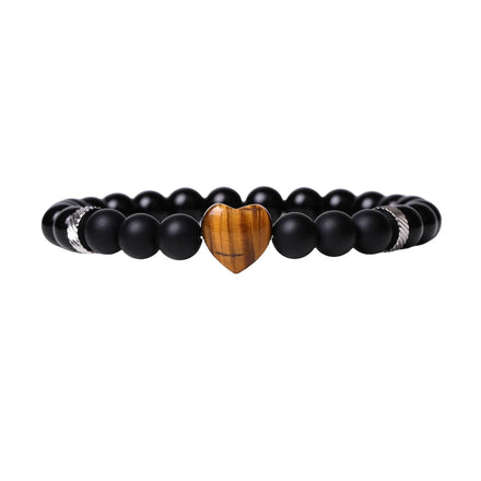 Yellow Tiger Eye Colorful Natural Gemstone Healing Heart-Shaped Charm Beaded Bracelet Couple Jewelry