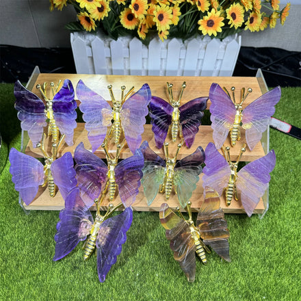Fluorite Butterfly Crystal Carving Healing Stone Fluorite Butterflies for Decoration