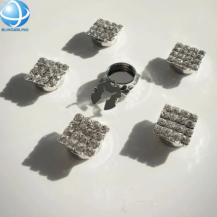 Glitter Silver Crystal Square Button Cover No Sew Clip on Button Covers for Women Shirt Cufflinks Decoration Accessories