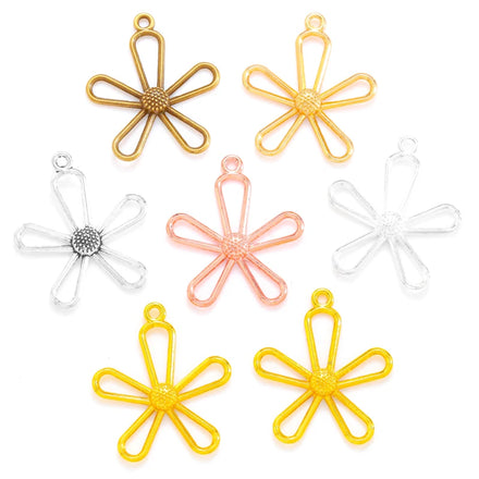 6 Color Hollow Out Flower Charm Alloy for Bracelet Necklace Pendant DIY Handmade Jewelry Accessories Making 28*25mm Q1160