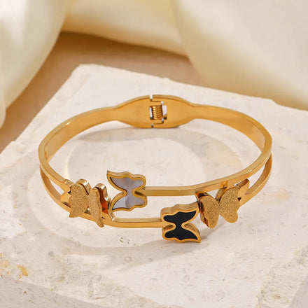 Fashion Gold Plated Stainless Steel Cuff Bracelet Exquisite Tarnish Free Opening Butterfly Bracelets & Bangles for Women Girls