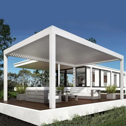 Modern Luxury Aluminum Waterproof Outdoor Pavilion Bright Light Garden Pergola with Metal Roof Gazebo Modern Style
