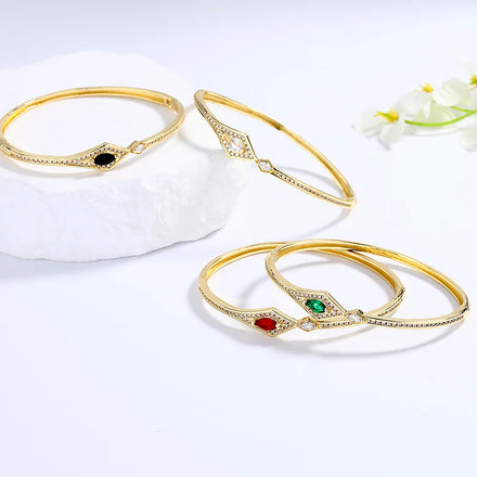 Hengdian Chic Wholesale Colorful Zircon 18K Brass Gold Plated Designer Bangle Bracelet Fashion Jewelry