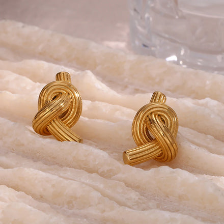 Dreamshow Jewelry Gold Plated Texture Twisted Knot Earring Tarnish Free Jewelry Stainless Steel Stud Earrings for Women