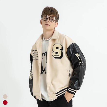 Color Block Chenille Patchwork Baseball Letterman Jackets Unisex Streetwear Fashion Outwear Coats Varsity Jackets