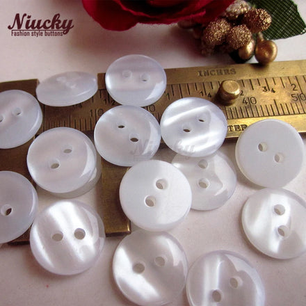 Niucky R0101-013 Factory Supply 9mm-20mm 2-Hole High Quality White Bottom Single Bread Shirt Button Flatback Washable Resin