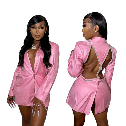 Liu Ming 2024 Trend Products Women Elegant Single Button Backless Long Sleeve Slim Office Lady Fashion Blazers Coat