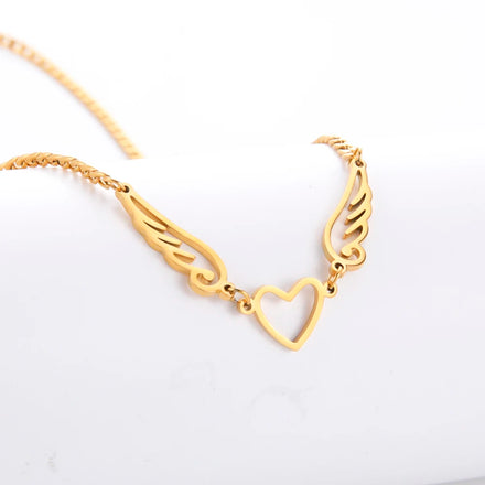 Stainless Steel Hollow Heart Angel Wings Pendant Necklace for Women Cute Choker Necklace Trend Jewelry Wholesale