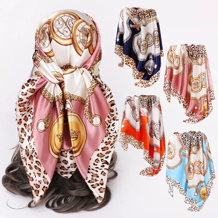 European American Cross-border New square Silk Satin Ladies Leopard Print Scarf Shawl Wholesale