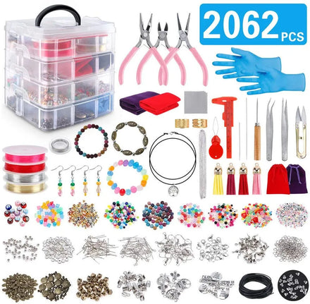 2062Pcs 4 Layers 32 Type Assorted Beads in Acrylic Box with Tools DIY Jewelry Making Kit