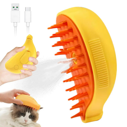 ZMaker 2024 New Banana Shape Pet Cat Steam Brush 3 in 1 Electric Spray Cat Steam Brush Steamy Dog Brush