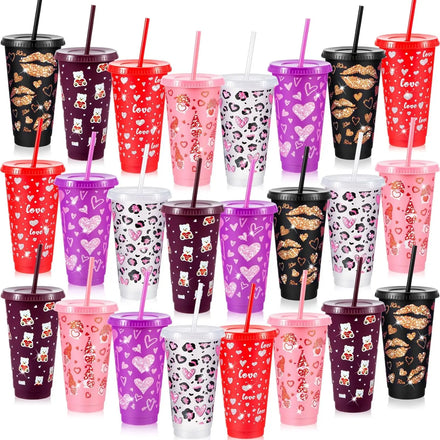 Color Changing Cups 24 OZ Reusable Plastic Cold Drink Cups-with Lids and Straws for Festival Special Days