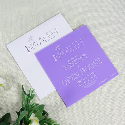 New Design Purple Lavender Acrylic Wedding Invitation Card With Glossy Paper Envelope