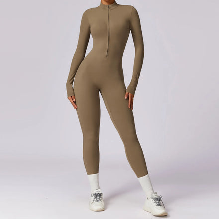 Wholesale Custom Logo Quick Dry One Piece Half Zip Gym Fitness Yoga Bodysuit High Strength Sleeves Yoga Jumpsuit