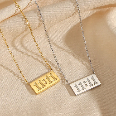 11:11 Number Bar Pendant Necklace Tarnish Free Jewelry 18K Gold Plated Stainless Steel Necklace