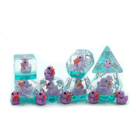 Unique Design 7-die Polyhedral Transparent Purple Duck Dnd Liquid Core Resin Dice