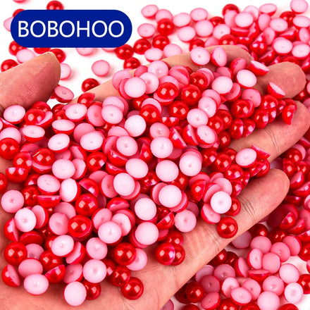 BOBOHOO High Quality DIY Accessories ABS Pearl Beads Kit Plain Flat Back Pearls Round Half Pearls for Phone Case Patches Hat