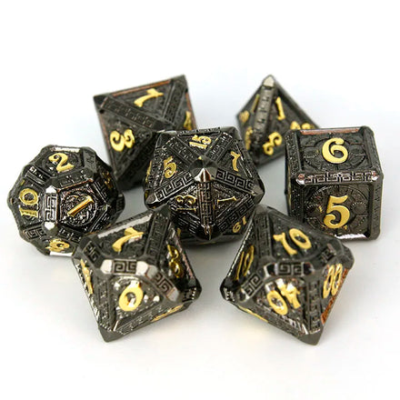 Wholesale 7-Piece Zinc Alloy Polyhedral Dice Set for RPG & Board Games Customizable Logo & Color Metal Tin Box Packaging