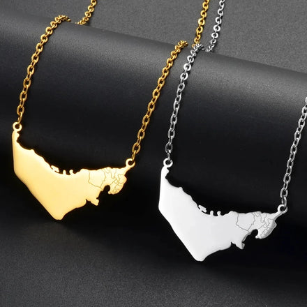 Stainless Steel 18K Gold Plated Enameled the United Arab Emirates Map Flag Necklaces Enamel UAE Flag Map Chain Necklace