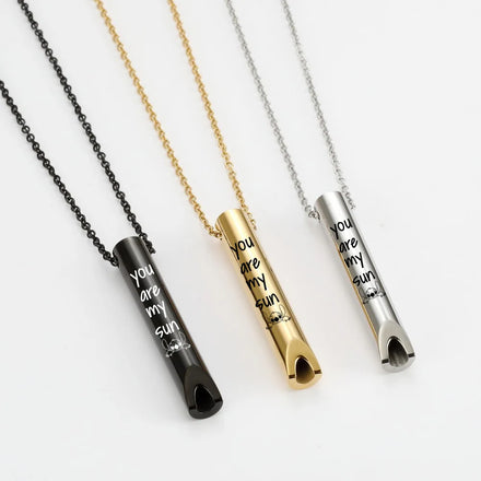 Adjustable Waterproof Breath Relief Pendant Necklace Three-Dimensional Round Tube Meditation Gift Decompression Whistle Necklace