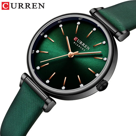 CURREN Women Watch Top Brand Brown Female Waterproof Clock Genuine Leather Bracelet Fashion Simple Ladies Wristwatch 9081