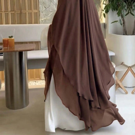Fashionable Islamic Long Hijab Pearl Chiffon Solid Color Headscarves Dubai Middle East Two Layers Big Jilbab Khimar