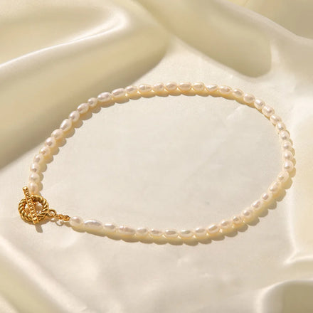 Freshwater Pearls Choker Necklace with Gold PVD Plating Stylish Twist Clasp for Mom for Wedding Occasions