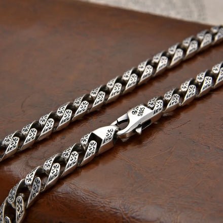 Fine Jewelry Necklaces Hip Hop Style Botanical Pattern Spells Personalized Vintage 925 Sterling Silver 9mm Neck Chain for Men