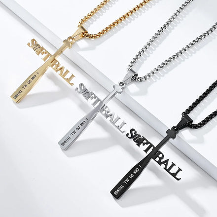 DAIHE 2024 Stainless Steel Non Tarnish Fashion Jewelry Softball Sports Cross Necklace for Men and Women