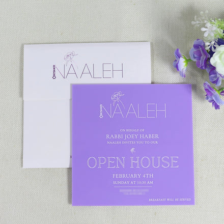 Purple Color Acrylic House Open Invitation With Customize Print for Store Opening Ceremony Invitation