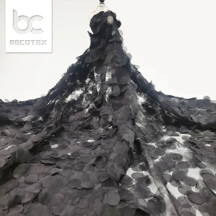 Factory Supply Black Lace 3d Embroidery Tulle Fabric Polyester Wedding Dress Fabric