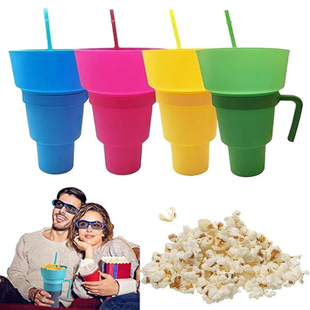 Wholesale Pop 32 Oz Stadium Plastic Tumbler Mainstays Snack-and-drink Cup Popcorn Chips Cola Mug Cup With Snack Tray Bowl Straw