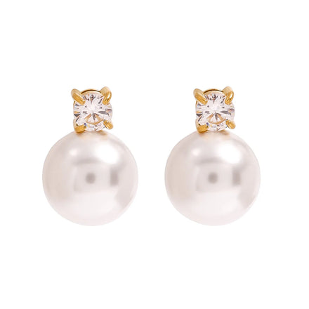 Fashion 18k Gold Plated Stainless Steel Glass Pearl Shell Stud Earrings Jewelry Elegant Zircon Design Stud Earrings for Women