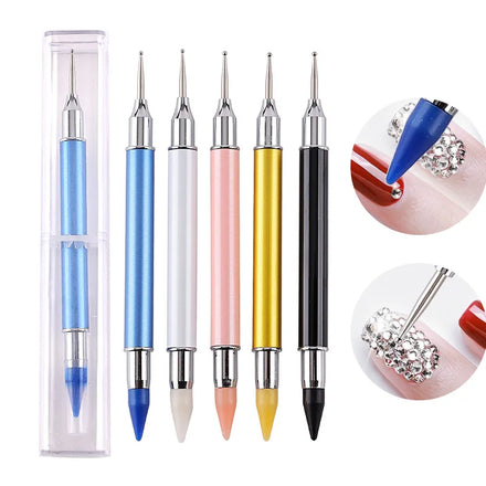 New Product Dual-ended Rhinestone Studs Picker Wax Pencil Crystal Nail Dotting Pen Silicone Too