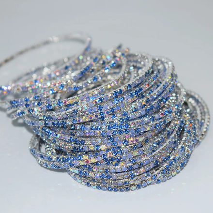 Trend Multicolor 2mm Single Drainage Diamond Thin Circle Bracelet Fashion Women Party Jewelry Elastic Full Crystal Bangle Set