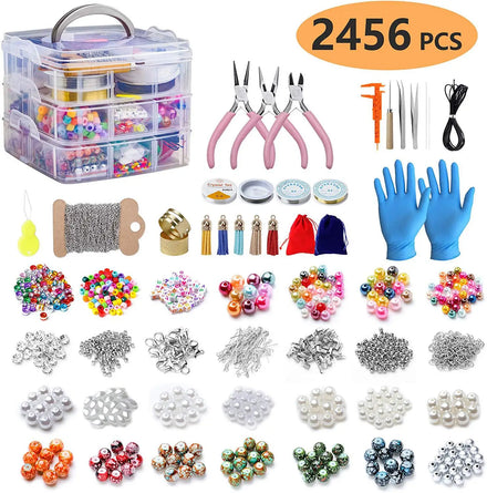 2456Pcs 3 Layers Bracelet Necklace Accessories in Acrylic Box DIY Jewelry Making Kit
