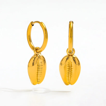 Fenny 18K Gold-plated Wholesale Jewelry No Fade Fashion Irregular Shell Pendant Dangle Hoop Stainless Steel Earring for Women