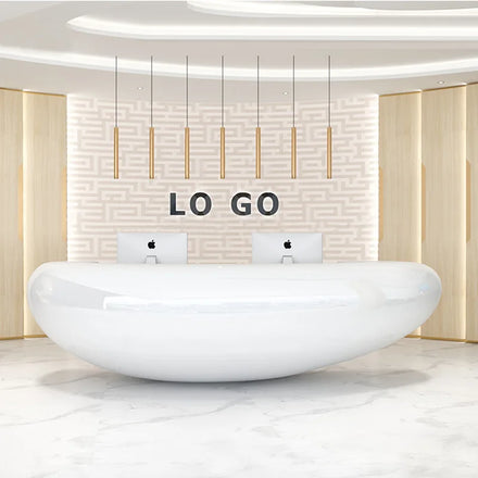 Modern White Reception Desk with LED Wood for Salons Gyms Shops Hotels Spas Schools Hospitals Supermarkets Malls