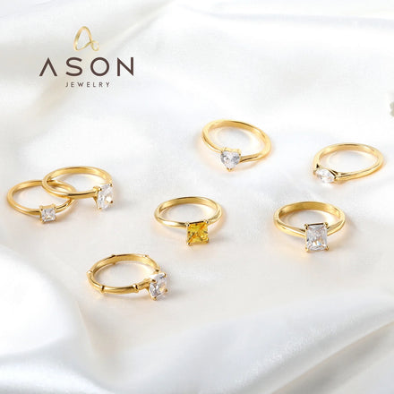 Ason Jewelry Wholesale Bulk Oval Shaped Diamond Ring Stainless Steel 18K PVD Gold Plated Couple Wedding Zircon Rings for Women